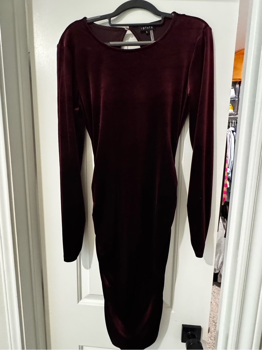 1 STATE Long-Sleeve Burgundy Velvet Dress